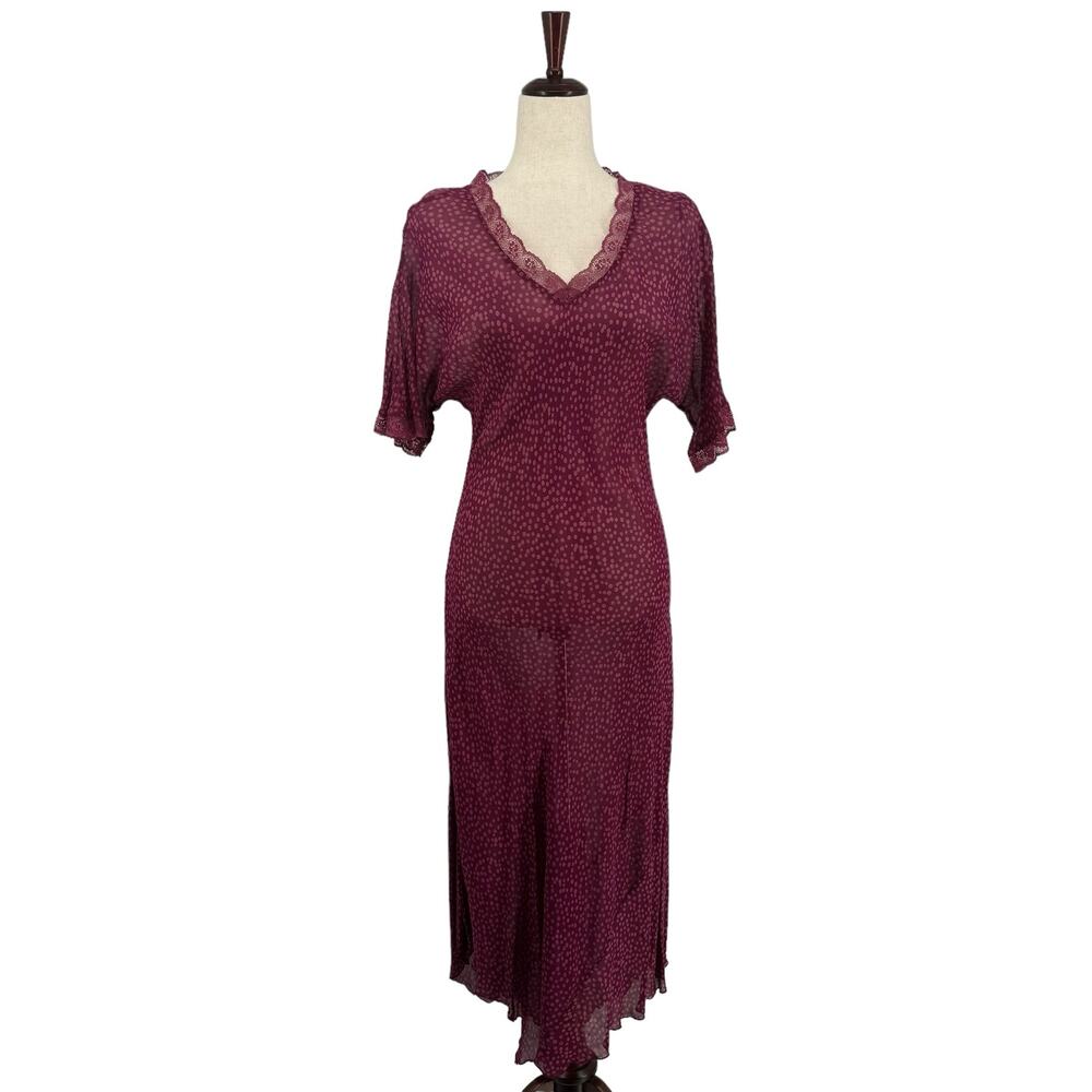 April Cornell Sheer Rayon *No Slip* Lace V Neck Short Sleeve Maxi Dress‎ XS/S